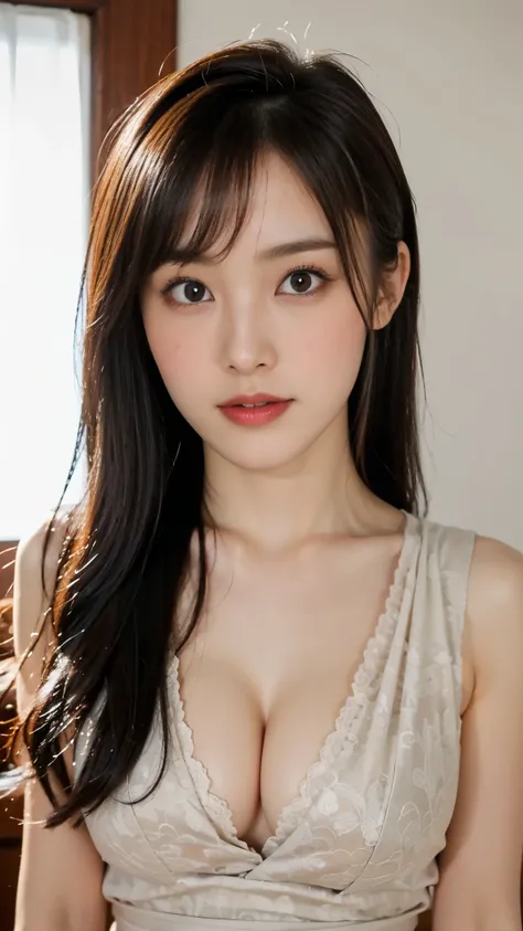 best quality, Focus on Your FACE, Soft light, super high resolution, (photorealistic:1.4), RAW photo,
1 Japanese girl with visible skin, Alone, cute, (pupil,  light in the eye),   beautiful face with attention to detail , (big breasts),(high-resolution hum...