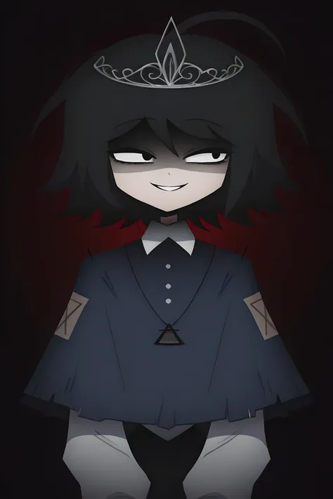 sketch, 15546+456868, AliceFPE, 1girl, solo, medium hair, black eyes, black eyes, tiara, black eyes, smile, capelet, long sleeves, white socks, portrait, upper body, eye contact, intense expression, exaggerated features, high contrast, detailed lines, dist...