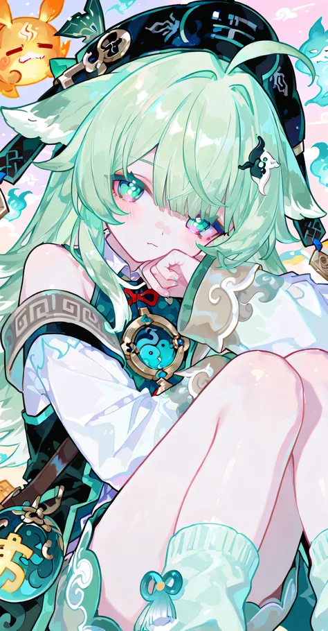 Pastel colors clothes, kawaii, Huohuo, honkai star rail, light green hair 