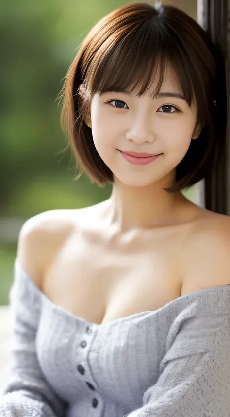 masterpiece,best quality,(Japanese girl),((Beautiful girl)),cleavage,(off shoulder:1.2),(perfect body beauty:1.2),(shy smile)