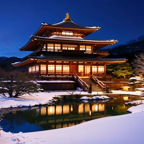 Kinkakuji Temple　night　snow　 Fantastic