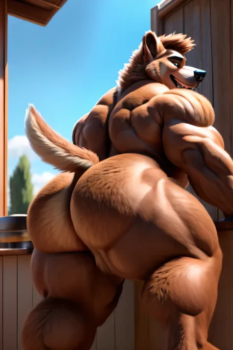 "On a hot steamy day, this good pup gets to go down under with a big dad gay ass nude 100% (both jackyl) (Brown fur) (His tail is larger)🍑💦🥵" 