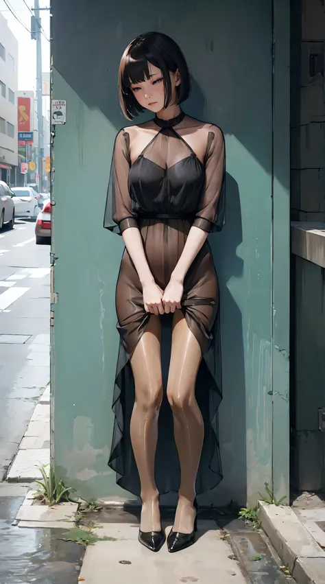 (urination:1.4),(is embarrassing:1.2) tall adult women ,excellent style,sheer sheer dress,sheer sheer long skirt,  sexy pin heels , high heels, pantyhose, bob cut the blue cloth,sweaty, pee on their own, Wetting clothes,  The desperation to pee myself ,  u...