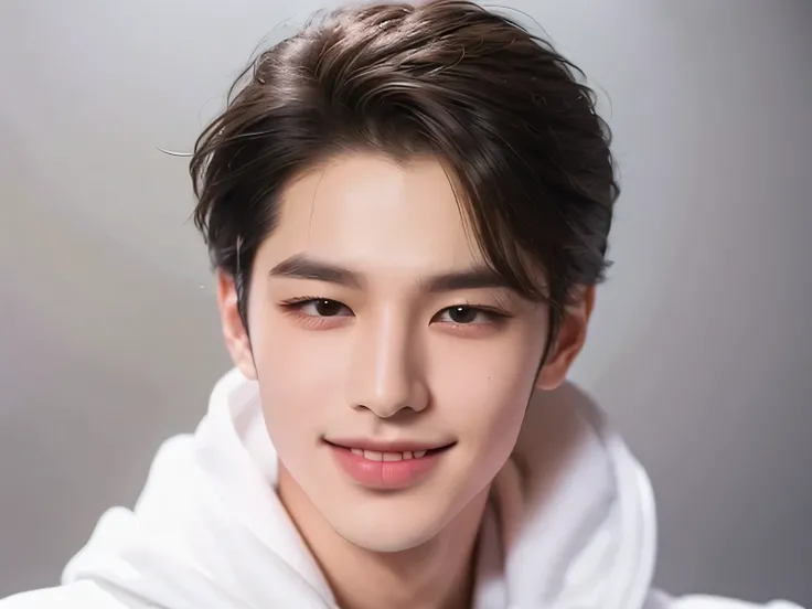 20 year old man, Very handsome , stars of the Korean series, White skin, handsome, classic side part hairstyle, black background, Masterpiece, Best Quality, a man, Detailed image, clear, Shiny, Very handsome , half body model, Bends down in front, succumb...