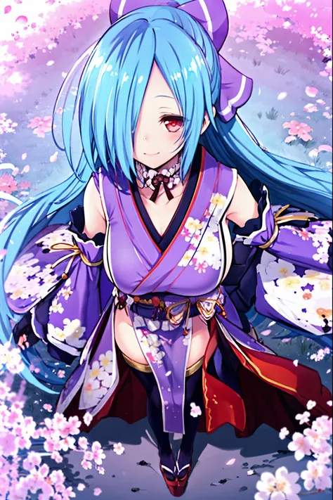 masterpiece, best quality, (1girl, solo),
yamato iori, 1young__girl, virtual youtuber, solo, gloves, bow, hair bow, long hair, hair over one eye, thighhighs, blue hair, fingerless gloves, half_closed_red_eyes, japanese clothes, full body, detached sleeves,...