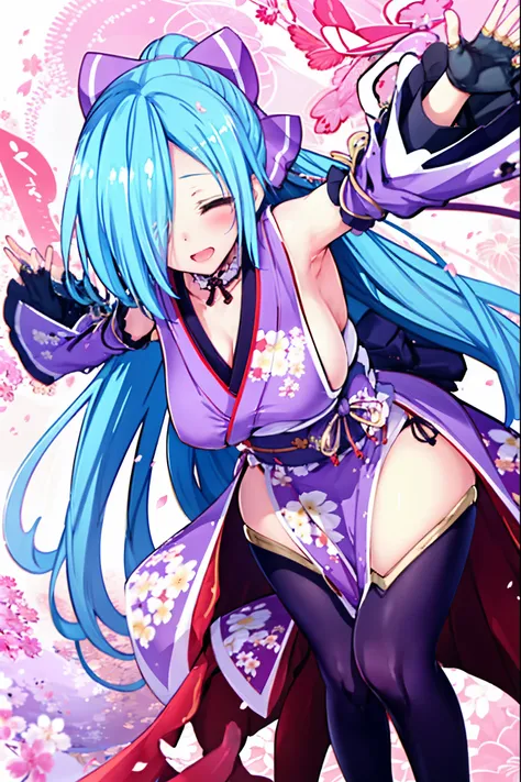 masterpiece, best quality, (1girl, solo),
yamato iori, 1young__girl, virtual youtuber, solo, gloves, bow, hair bow, long hair, hair over one eye, thighhighs, blue hair, fingerless gloves, half_closed_red_eyes, japanese clothes, full body, detached sleeves,...