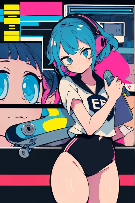 Best quality, (masterpiece:1.2), best detail face,1 girl is walking, small breasts, 18 yo, 8k,absurdres,unity 8k wall paper,(extremely detailed:1.3), highest realistic, (retro headphones:1.1),(psychedelic:1.2),Retro cityscape, 1girl in, retro artstyle, neo...