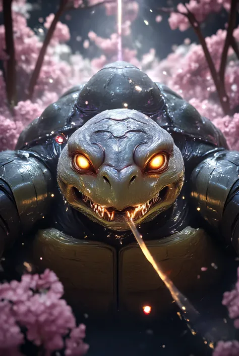 Create a hyper-realistic turtle from the character Imugi, by Brawlhalla, transforming its stylized design into a realistic and detailed version. Imugi should be portrayed as a majestic and powerful Macrochelys temminckii, with metallic and shiny scales tha...