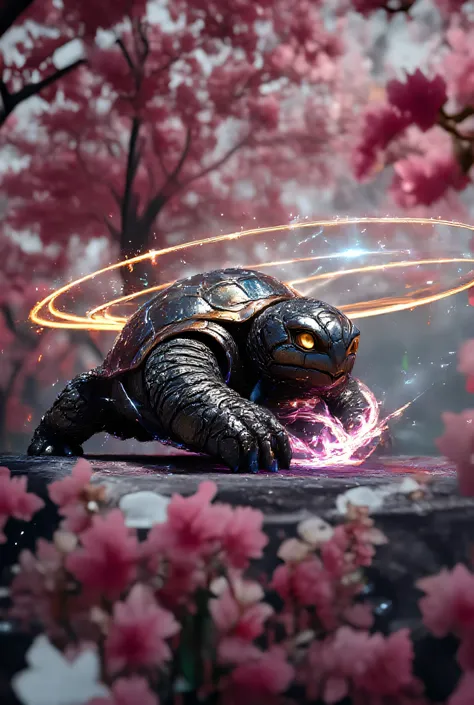 Create a hyper-realistic turtle from the character Imugi, by Brawlhalla, transforming its stylized design into a realistic and detailed version. Imugi should be portrayed as a majestic and powerful Macrochelys temminckii, with metallic and shiny scales tha...