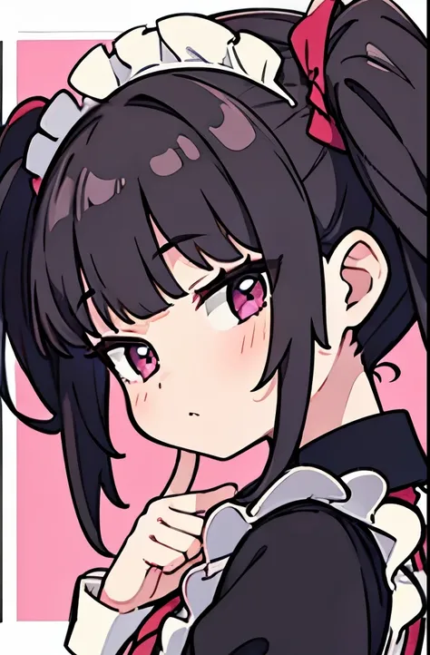 Maid, One Girl, pink, Black Hair, long hair, twin tails, face, hand