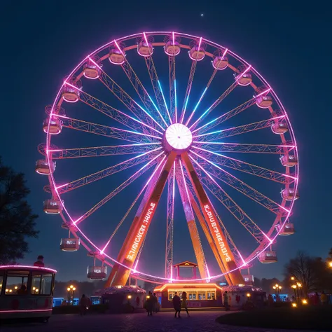 Draw the lights of the ferris wheel, let it be dark, just look at the ferris wheel and draw it from the bottom of the ferris wheel