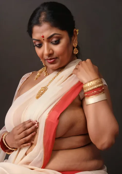 Looks like Kajal Agarwal, 75 years old sexy naughty milf aunty, sexy desi amma, provocative facial expressions, cougar milf, milfy cowlike figure, wide heavy figure, sexy mature desi Amma, eye Kajal, dark red lips, sexy mature older milf aunty, seductive f...