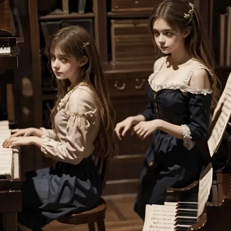 A girl play to piano the songs from the song by Franz Schubert, Page. 560: n. 7... concert 1828s