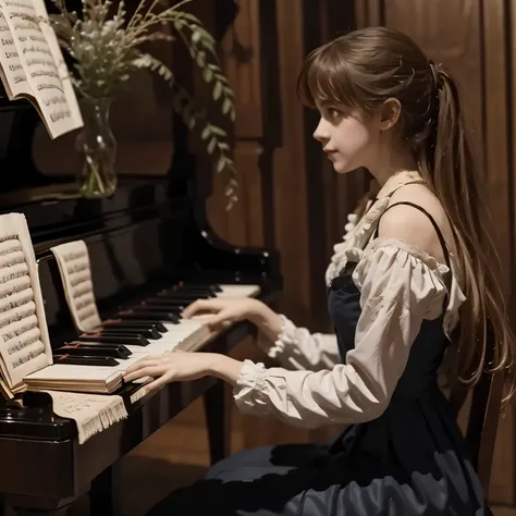 A girl play to piano the songs from the song by Franz Schubert, Page. 560: n. 7... concert 1828s