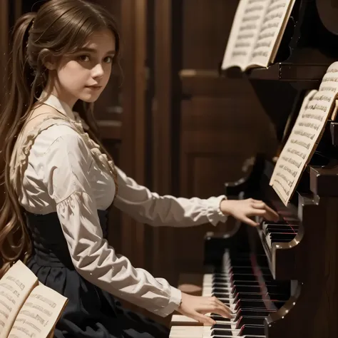 A girl play to piano the songs from the song by Franz Schubert, Page. 560: n. 7... concert 1828s