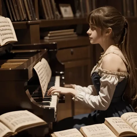 A girl play to piano the songs from the song by Franz Schubert, Page. 560: n. 7... concert 1828s