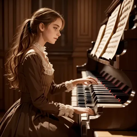 A girl play to piano the songs from the song by Franz Schubert, Page. 560: n. 7... concert 1828s