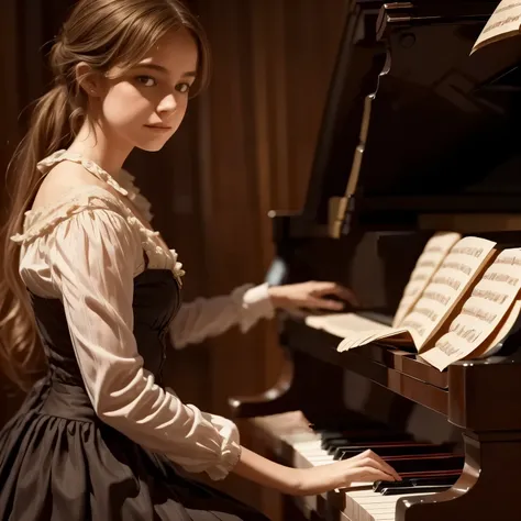 A girl play to piano the songs from the song by Franz Schubert, Page. 560: n. 7... concert 1828s
