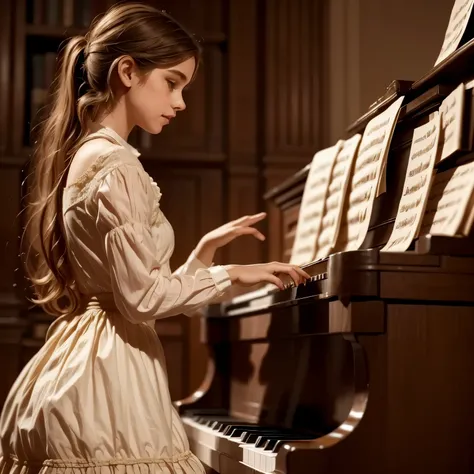 A girl play to piano the songs from the song by Franz Schubert, Page. 560: n. 7... concert 1828s