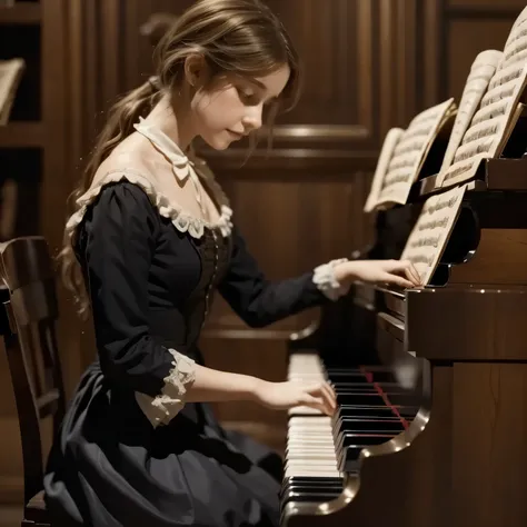 A girl play to piano the songs from the song by Franz Schubert, Page. 560: n. 7... concert 1828s