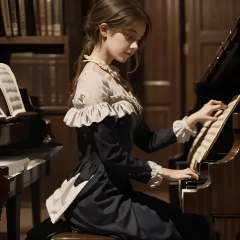A girl play to piano the songs from the song by Franz Schubert, Page. 560: n. 7... concert 1828s