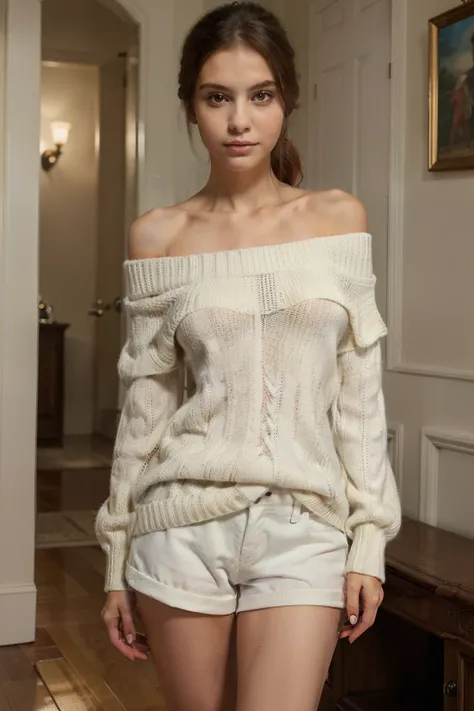 ((best quality)), ((masterpiece)), (detailed), 1girl, off-shoulder sweater,