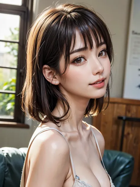 ((masterpiece、top quality、best image quality、 female 1、draw everything beautifully in high definition、 golden ratio beauty 、 beautiful symmetrical face 、Perfect Anatomy、very cute beautiful smile))、short bob hair、Eyelashes、detailed eyes、Beautiful long neck、...