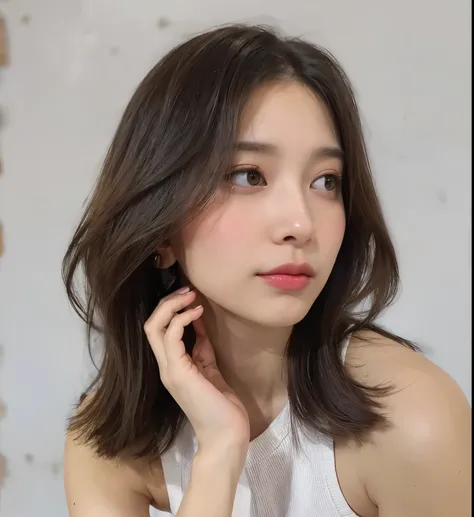 top quality, 1 beautiful woman, 28 years old , S, 35mm Lens,, Kubby, concrete background with rough eyeliner、Mortar style background、 auburn hair color 、 Pink gradation color hairstyle with slightly crossed arms 、mortar-like wall ,from below、...