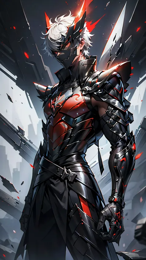 It’s a man. The image presents a dark, futuristic armor designed for Ken Kaneki, blending sleek tactical elements with a predatory appearance. The armor reflects his duality as both human and ghoul. Helmet: The helmet is sleek black with sharp lines. A glo...