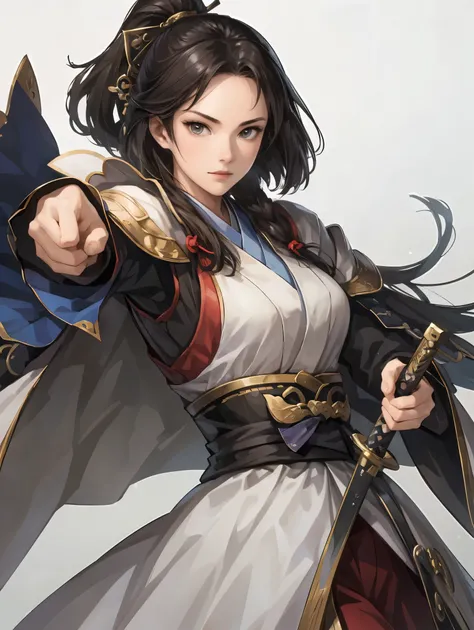 short hairの美しい女性 :1.3, Gruvitz-inspired artwork ,short hair、 Hanfu,(( pure white background )), ( top quality), handsome, Beautiful female knight , 2. 5d cgi Fantasy Artwork , EXQUISITE DIGITAL ART , Extremely Great Work , fan art best art stati...