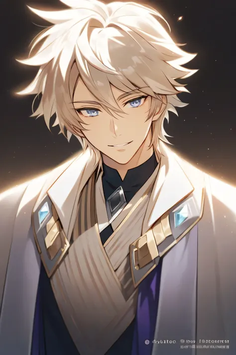 "An immortal being of a long-lived race, comes to the human world out of heightened curiosity. He has unique eyes—the right eye is luminous green, reflects wisdom and his interest in the industrial world, while his left eye is purple, gives a mysterious an...