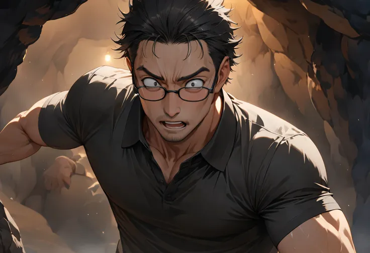 adult man, Very Handsome Male Anime Character, (Black-rimmed glasses:1.3), Short black hair, Black Eyes , Short haircut, Various facial details, very detailed, dynamic poses, Eyes details, high resolution, correct anatomy, (solo), masterpiece, (16K), HD, h...