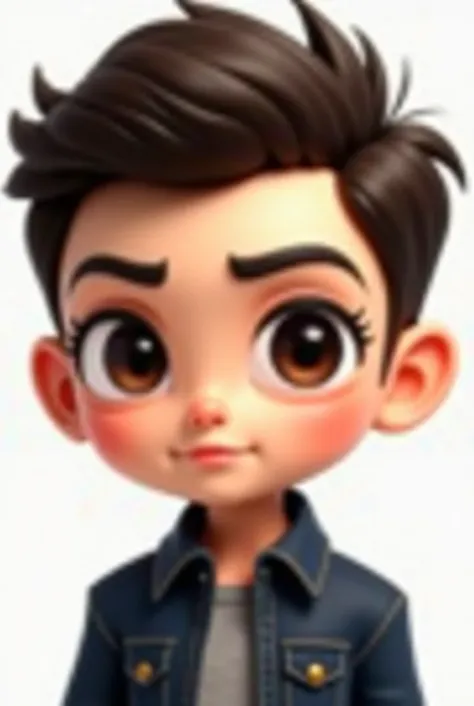 A chibi man whose cheeks are a bit hollow,an average-sized forehead, not too big but not too small,thin lips, and a sharp nose. Eyes are dark brown, with a deep black gaze and got a bit of a five o'clock shadow going on. Eyelashes are long but sparse.