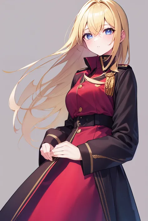 Beautiful girl with blond hair
vtuber
The color of the eyes is pink
military uniform