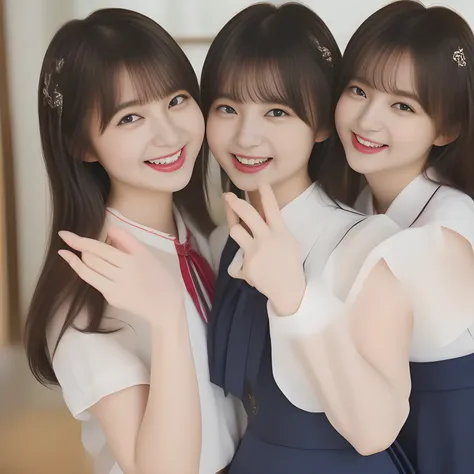 (masterpiece, best quality:1.2), High resolution, 1080P, 8K, 1girl, solo, (((laughter of three zinomy girls)) with detailed with wide open mouth. All the girls are noble, neat, intelligent and beautiful slender, maximum laughter of happiness: 1.8), (Incred...