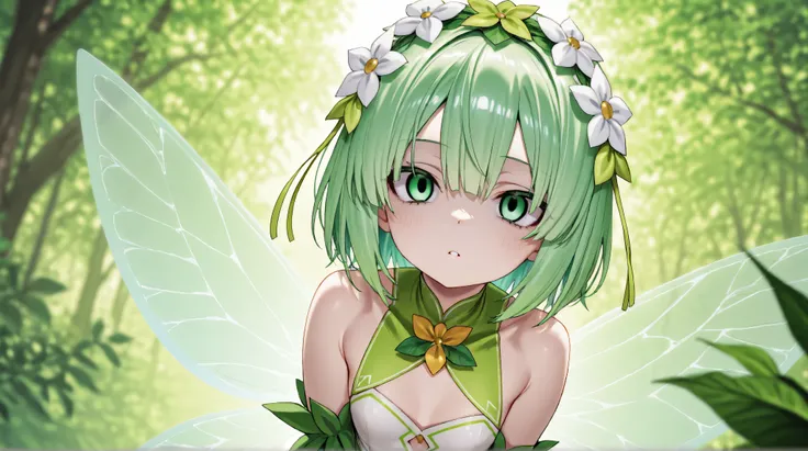 absurd、High Resolution、Super Detail、（  1girl  :1.3）、break　A fairy who remains young、break　Moonlight、A fairy who remains youngが隠し、break　sexual gender、long waves of emerald green hair、break　flowing eyes like jewels without fading、break　Eye color emerald gree...