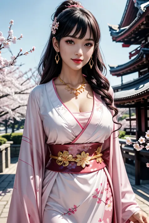 beautiful black hair ,shortcuts,Aligned bangs,Bright red lips,Pink Eyes,white skin,Beautiful Japanese clothing,smile,super high quality,Ultra High Quality,masterpiece,dslr,photorealistic, Detailed Details,Vivid details,is drawn in detail,detailed face, De...