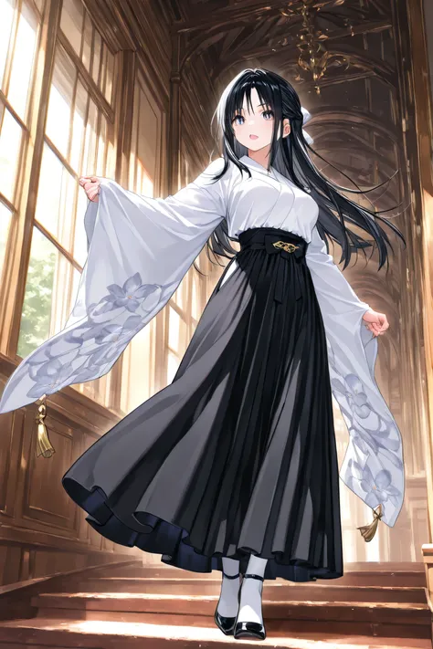 White Beauty、girls、black hair long、long skirt、Precise depiction、Fantastic Atmosphere、full body、