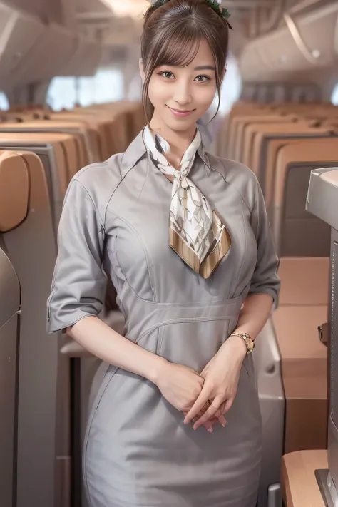 (masterpiece:1.2, best quality:1.2), 32kHDR, High Resolution, (alone、1 girl)、(Starlux Flight Attendant Uniforms)、 (At the airport counter, professional lighting)、A proper woman, beautiful face,、(Starlux Flight Attendant Uniforms Short Sleeve)、(Starlux Fli...