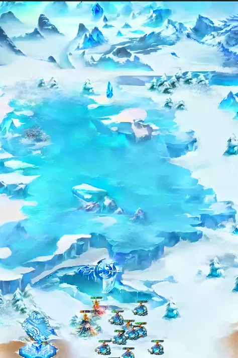 a close up of a game screen with a bunch of ice, icey tundra background, ice city in 2 0 8 0, ice planet, vast ice dungeon, icy landscape, snowy environment, style of duelyst, icy mountains, winter concept art, cold environment, an ice volcano, onmyoji det...