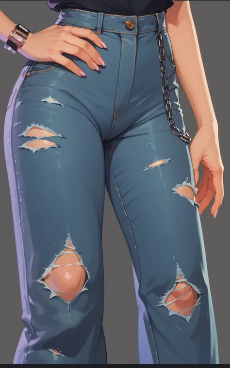  Masterpiece , beautiful illustration, Girl,  ripped jeans ,  oversized jeans  