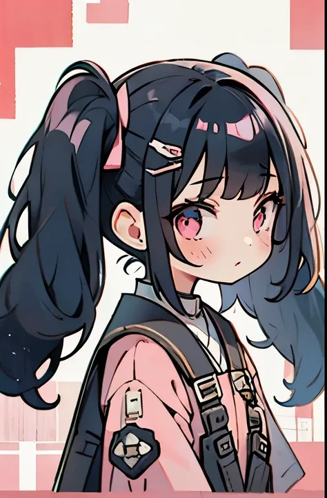 One Girl, pink, Black Hair, twin tails