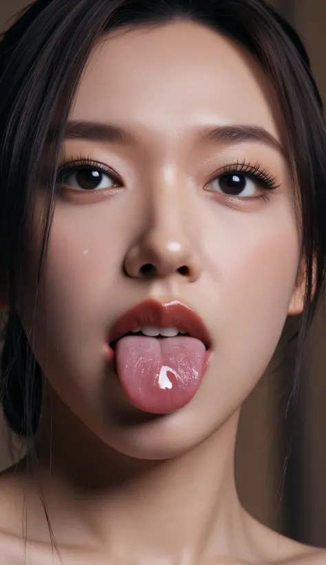  beautiful Cheng Xiao , Tongue, The white dripping sperm is on the Tongue