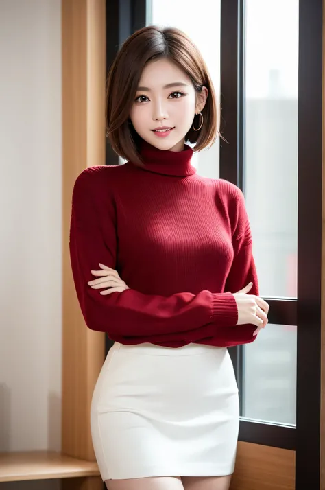 highest quality、genuine、Super detailed、finely、High resolution、8k wallpaper、one beautiful japanese woman 、light brown short hair、sharp focus、perfect dynamic composition、beautiful and detailed eyes、thin short hair、Detailed genuine skin texture、smile、model bo...