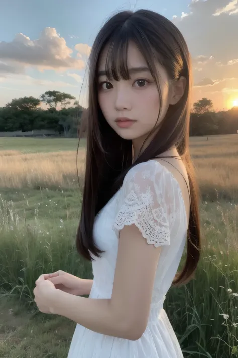 (8k), (best quality), (masterpiece:1.2), (realistic), (photorealistic:1.37), super detailed, (()), Japanese Girl,(), immature, Young face, cute,medium straight hair, beautiful hair,Cute big eyes, ((in the ruins)),  black hair, bungs, Profile gazing into th...