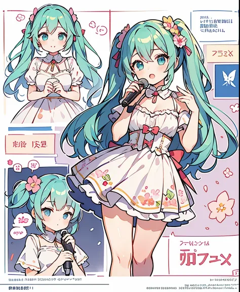 ( masterpiece、 top quality、 top quality、Official Art、  beautiful and beautiful  :1.2)、(one girl:1.3)  Hatsune Miku、Twin Tails, beautiful breasts,multiple views, pencil happentch, (happentch:1.25), best quality, Graphite \\(medium\\), happen,  gradation , r...