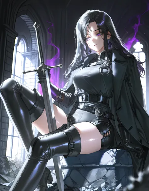 (artist:quasarcake:1.1),(artist:reoen:0.826446),(artist:rhasta:0.9),(artist:wlop:0.7),(hiten \(hitenkei\):0.6), blurry foreground,ray tracing,absurdres, 1girl,solo,adult, woman,mature female, long hair, black hair, small bangs, purple eyes, perfect eyes,...