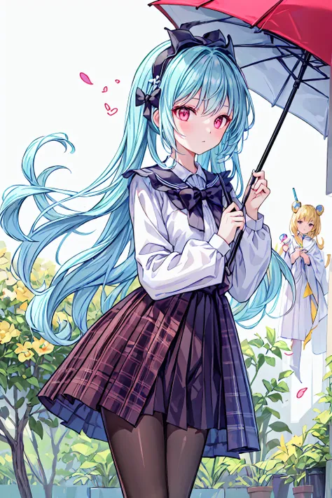 masterpiece, best quality, high quality, Super Detail,  ghost princess , Aura of ghosts and cherry blossoms, holding a cute umbrella, Black and pink gothic outfit, Two curly pigtails tied with black and white flower hairpins, PERFECT BODY SHAPE,  wearing a...