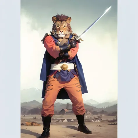 shaggy image of a man dressed as a lion with a sword,  anthropomorphic samurai bear,  anthropomorphic lynx , wearing golden cat armor, ,  anthropomorphic tiger , wearing dead lion jacket, Gato Samurai, the cat rider's golden armor, Elon Musk as a musketeer...