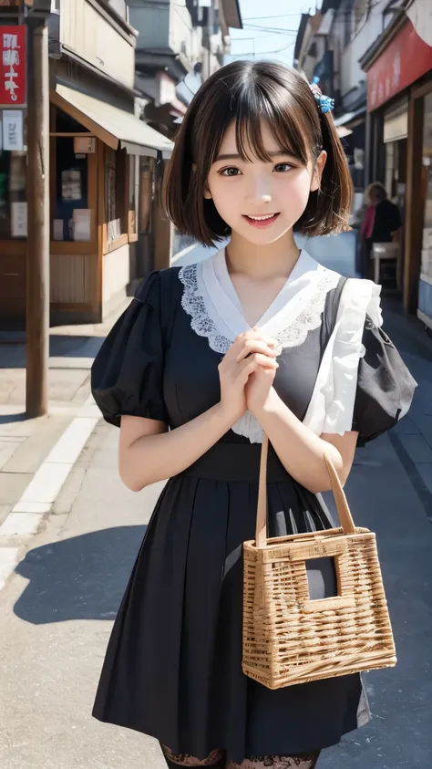 ((top quality)), ((masterpiece)), realistic images、Japanese Girl、 realistic image of the eye area 、Petite、 ish expression、、10age、bob hair、 black hair、 Slim、 body type、Breasts haven't developed、My bust isn't swollen、 ish expression、Real Face、Petite、Lolita f...